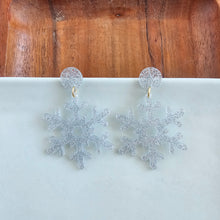 Load image into Gallery viewer, Snowflake Earrings - Silver Glitter
