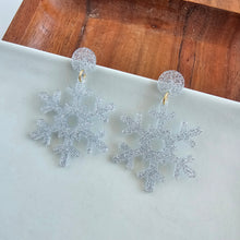 Load image into Gallery viewer, Snowflake Earrings - Silver Glitter
