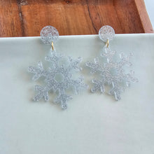 Load image into Gallery viewer, Snowflake Earrings - Silver Glitter
