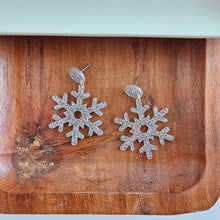 Load image into Gallery viewer, Snowflake Earrings - Silver Glitter
