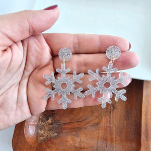 Snowflake Earrings - Silver Glitter