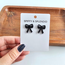 Load image into Gallery viewer, Bow Studs - Black Glitter
