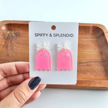 Load image into Gallery viewer, Bow Ghost Earrings - Pink Glitter
