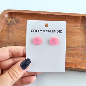 Jack O' Lantern Pumpkin Studs - Pink Glitter