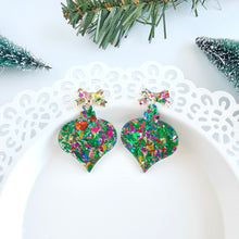 Load image into Gallery viewer, Christmas Ornament Earrings - Green Sparkle
