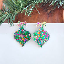 Load image into Gallery viewer, Christmas Ornament Earrings - Green Sparkle
