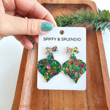 Load image into Gallery viewer, Christmas Ornament Earrings - Green Sparkle
