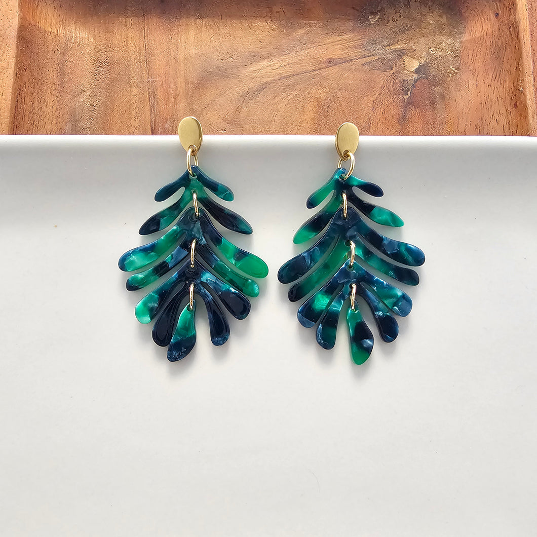 Petite Palm Earrings - Dark Green