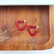 Load image into Gallery viewer, Mini Heart Hoops - Red