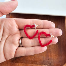 Load image into Gallery viewer, Mini Heart Hoops - Red