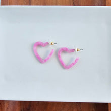 Load image into Gallery viewer, Mini Heart Hoops - Bubblegum Bliss