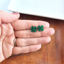Load image into Gallery viewer, Clover Studs - Green Glitter