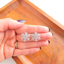 Load image into Gallery viewer, Snowflake Studs - Silver Glitter