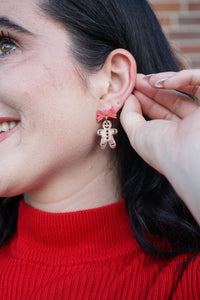 Bow Gingerbread Earrings - Red Shimmer