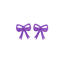 Load image into Gallery viewer, Bow Studs - Purple Glitter
