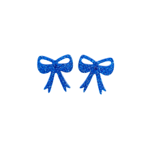 Load image into Gallery viewer, Bow Studs - Blue Glitter
