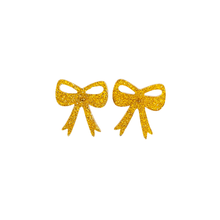 Load image into Gallery viewer, Bow Studs - Yellow Gold Glitter
