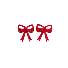 Load image into Gallery viewer, Bow Studs - Red Glitter
