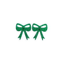 Load image into Gallery viewer, Bow Studs - Green Glitter
