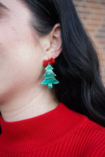 Load image into Gallery viewer, Bow Christmas Tree Earrings - Green Shimmer
