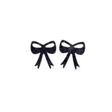 Load image into Gallery viewer, Bow Studs - Black Glitter
