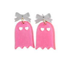 Load image into Gallery viewer, Bow Ghost Earrings - Pink Glitter
