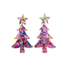 Load image into Gallery viewer, Christmas Tree Earrings - Light Pink Sparkle
