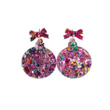 Load image into Gallery viewer, Christmas Ornament Earrings - Light Pink Sparkle
