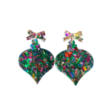 Load image into Gallery viewer, Christmas Ornament Earrings - Green Sparkle
