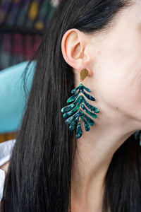 Palm Earrings - Dark Green