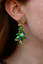 Load image into Gallery viewer, Christmas Tree Earrings - Green Tinsel