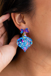 Christmas Ornament Earrings - Blue Sparkle