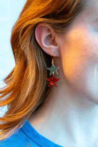Starry Earrings - Red Glitter