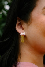 Load image into Gallery viewer, Bow Bunny Earrings - Yellow Glitter