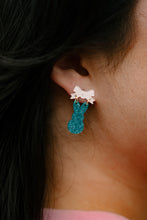 Load image into Gallery viewer, Bow Bunny Earrings - Blue Glitter