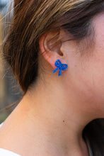 Load image into Gallery viewer, Bow Studs - Blue Glitter
