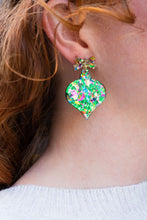 Load image into Gallery viewer, Christmas Ornament Earrings - Green Sparkle
