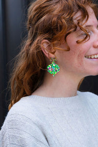 Christmas Ornament Earrings - Green Sparkle