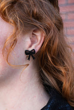 Load image into Gallery viewer, Bow Studs - Black Glitter
