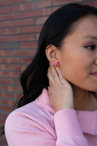 Hand Drawn Heart Studs - Hot Pink