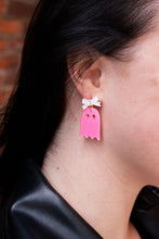 Load image into Gallery viewer, Bow Ghost Earrings - Pink Glitter
