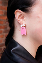 Load image into Gallery viewer, Bow Ghost Earrings - Pink Glitter
