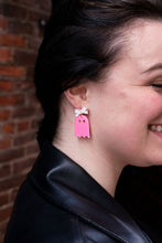 Load image into Gallery viewer, Bow Ghost Earrings - Pink Glitter
