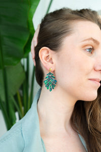 Petite Palm Earrings - Dark Green