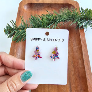 Christmas Tree Studs - Light Pink Sparkle