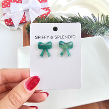 Load image into Gallery viewer, Bow Studs - Green Shimmer
