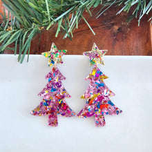 Load image into Gallery viewer, Christmas Tree Earrings - Light Pink Sparkle
