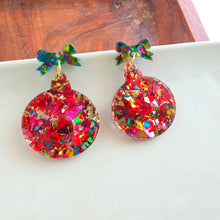 Load image into Gallery viewer, Vintage Ornament Earrings - Red Tinsel