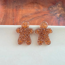 Load image into Gallery viewer, Gingerbread Man Studs - Brown Glitter