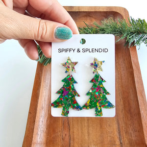 Christmas Tree Earrings - Green Sparkle